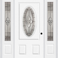 MMI SMALL OVAL 2 PANEL 6'8" FIBERGLASS SMOOTH NOUVEAU NICKEL OR NOUVEAU PATINA EXTERIOR PREHUNG DOOR WITH 2 NOUVEAU BRASS/NICKEL/PATINA 3/4 LITE DECORATIVE GLASS SIDELIGHTS 949