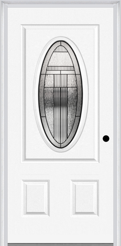 MMI SMALL OVAL 2 PANEL 6'8" FIBERGLASS SMOOTH ROYAL PATINA DECORATIVE GLASS EXTERIOR PREHUNG DOOR 949