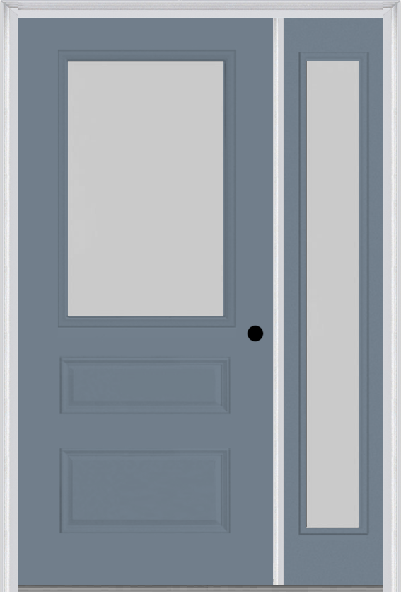 MMI 1/2 Lite Horizontal 2 Panel 3'0" X 6'8" Fiberglass Smooth Textured/Privacy Glass Exterior Prehung Door With 1 Full Lite Textured/Privacy Glass Sidelight 631