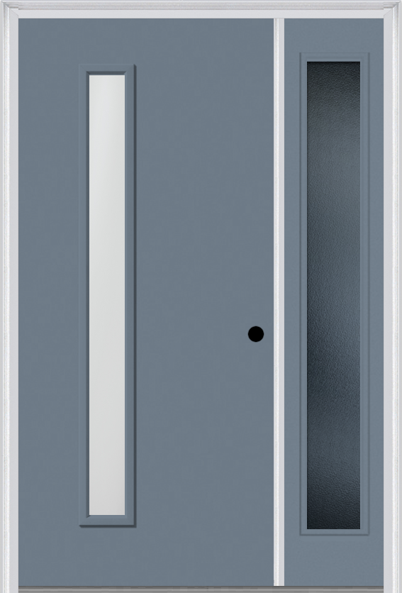 MMI 1 Lite Hinge/Stop Side 3'0" X 6'8" Fiberglass Smooth Clear Or Frosted Glass Exterior Prehung Door With 1 Craftsman Full Lite Low-E Sidelight 694VH Or 694VS
