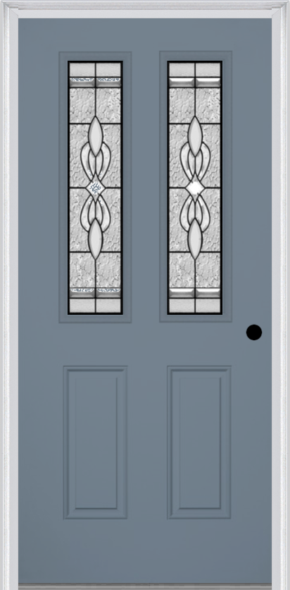 MMI 2-1/2 Lite 2 Panel 6'8" Fiberglass Smooth Jamestown Patina Decorative Glass Exterior Prehung Door 692