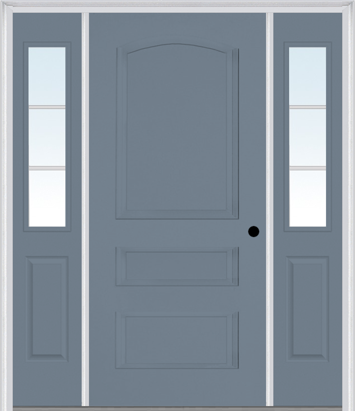 MMI 3 Panel 3'0" X 6'8" Fiberglass Smooth Exterior Prehung Door With 2 Half Lite SDL Grilles Sidelights 31