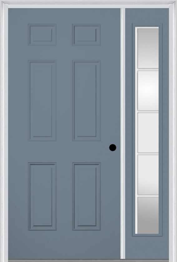 MMI 6 Panel 3'0" X 6'8" Fiberglass Smooth Exterior Prehung Door With 1 Full Lite SDL Grilles Glass Sidelight 21