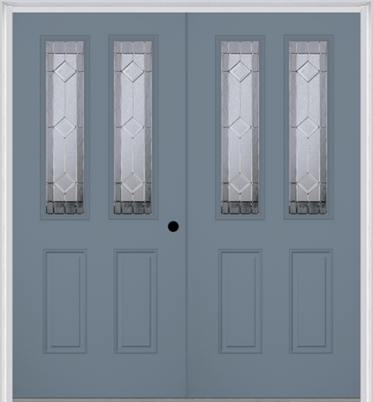 MMI TWIN/DOUBLE 2-1/2 LITE 2 PANEL 6'8" FIBERGLASS SMOOTH MAJESTIC NICKEL DECORATIVE GLASS EXTERIOR PREHUNG DOOR 692