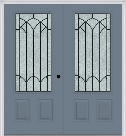 MMI TWIN/DOUBLE 3/4 LITE 2 PANEL 6'0" X 6'8" FIBERGLASS SMOOTH MONTCLAIRE WROUGHT IRON DECORATIVE GLASS EXTERIOR PREHUNG DOOR 607