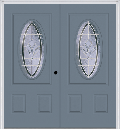 MMI Twin/Double Small Oval 2 Panel 6'8" Fiberglass Smooth Radiant Hues Nickel Decorative Glass Exterior Prehung Door 949