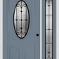 MMI SMALL OVAL 2 PANEL DELUXE 3'0" X 6'8" FIBERGLASS SMOOTH CHATEAU WROUGHT IRON EXTERIOR PREHUNG DOOR WITH 1 FULL LITE CHATEAU WROUGHT IRON DECORATIVE GLASS SIDELIGHT 749
