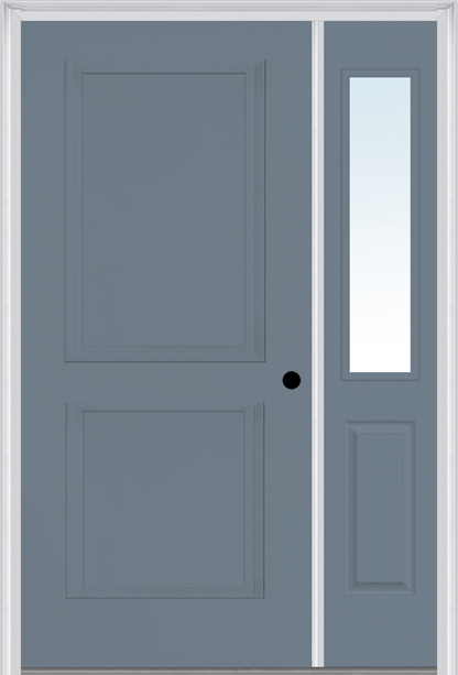 MMI TRUE 2 PANEL 3'0" X 6'8" FIBERGLASS SMOOTH EXTERIOR PREHUNG DOOR WITH 1 HALF LITE CLEAR OR PRIVACY/TEXTURED GLASS SIDELIGHT 20