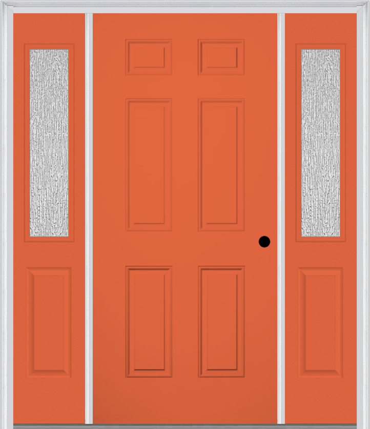 MMI 6 Panel 3'0" X 6'8" Fiberglass Smooth Exterior Prehung Door With 2 Half Lite Clear Or Privacy/Textured Glass Sidelights 21