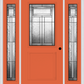 MMI 1/2 LITE 1 PANEL 6'8" FIBERGLASS SMOOTH ROYAL PATINA EXTERIOR PREHUNG DOOR WITH 2 FULL LITE ROYAL PATINA DECORATIVE GLASS SIDELIGHTS 682