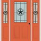 MMI 1/2 Lite 2 Panel 6'8" Fiberglass Smooth Elegant Star Wrought Iron Exterior Prehung Door With 2 Half Lite Elegant Star Wrought Iron Decorative Glass Sidelights 684