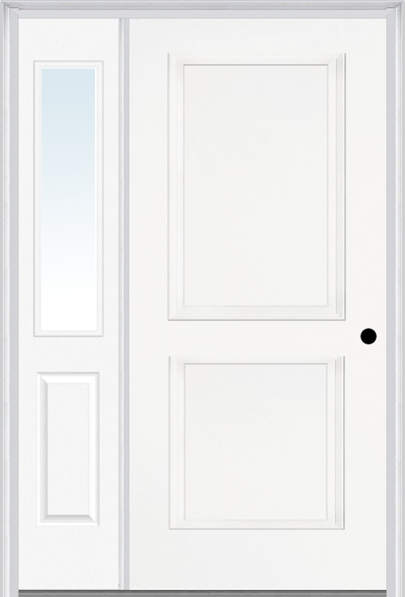 MMI TRUE 2 PANEL 3'0" X 6'8" FIBERGLASS SMOOTH EXTERIOR PREHUNG DOOR WITH 1 HALF LITE CLEAR OR PRIVACY/TEXTURED GLASS SIDELIGHT 20