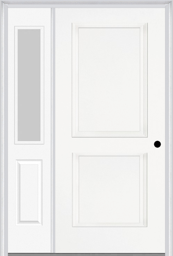 MMI TRUE 2 PANEL 3'0" X 6'8" FIBERGLASS SMOOTH EXTERIOR PREHUNG DOOR WITH 1 HALF LITE CLEAR OR PRIVACY/TEXTURED GLASS SIDELIGHT 20
