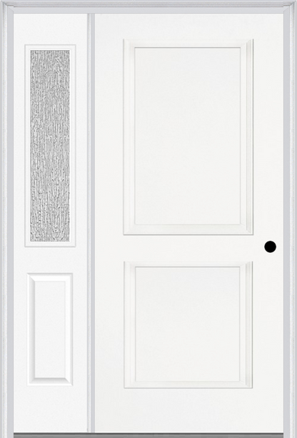 MMI TRUE 2 PANEL 3'0" X 6'8" FIBERGLASS SMOOTH EXTERIOR PREHUNG DOOR WITH 1 HALF LITE CLEAR OR PRIVACY/TEXTURED GLASS SIDELIGHT 20