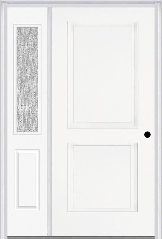 MMI TRUE 2 PANEL 3'0" X 6'8" FIBERGLASS SMOOTH EXTERIOR PREHUNG DOOR WITH 1 HALF LITE CLEAR OR PRIVACY/TEXTURED GLASS SIDELIGHT 20