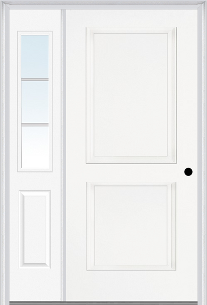 MMI TRUE 2 PANEL 3'0" X 6'8" FIBERGLASS SMOOTH EXTERIOR PREHUNG DOOR WITH 1 HALF LITE SDL GRILLES GLASS SIDELIGHT 20