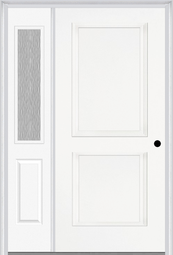 MMI TRUE 2 PANEL 3'0" X 6'8" FIBERGLASS SMOOTH EXTERIOR PREHUNG DOOR WITH 1 HALF LITE CLEAR OR PRIVACY/TEXTURED GLASS SIDELIGHT 20