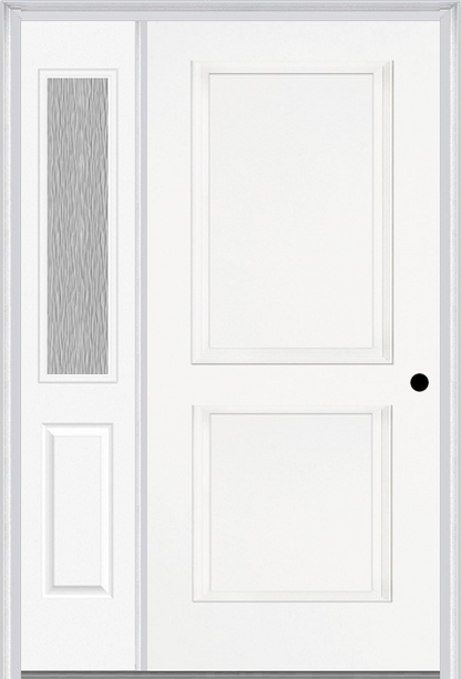 MMI TRUE 2 PANEL 3'0" X 6'8" FIBERGLASS SMOOTH EXTERIOR PREHUNG DOOR WITH 1 HALF LITE CLEAR OR PRIVACY/TEXTURED GLASS SIDELIGHT 20