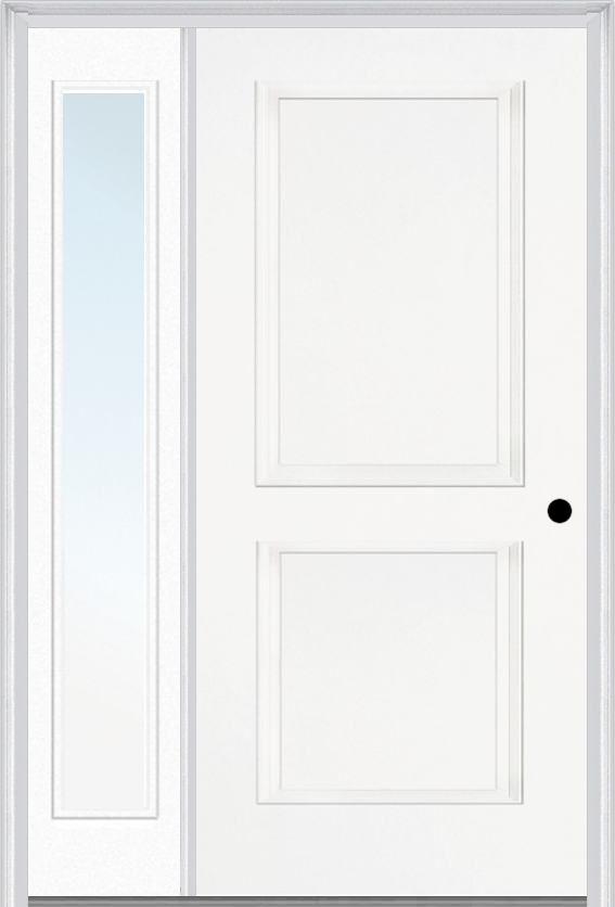 MMI TRUE 2 PANEL 3'0" X 6'8" FIBERGLASS SMOOTH EXTERIOR PREHUNG DOOR WITH 1 FULL LITE CLEAR OR PRIVACY/TEXTURED GLASS SIDELIGHT 20