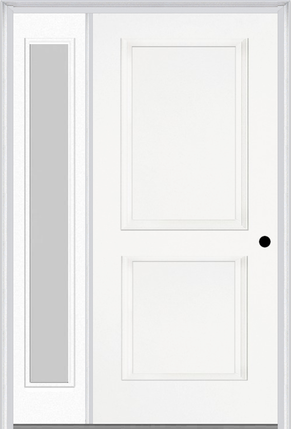 MMI TRUE 2 PANEL 3'0" X 6'8" FIBERGLASS SMOOTH EXTERIOR PREHUNG DOOR WITH 1 FULL LITE CLEAR OR PRIVACY/TEXTURED GLASS SIDELIGHT 20