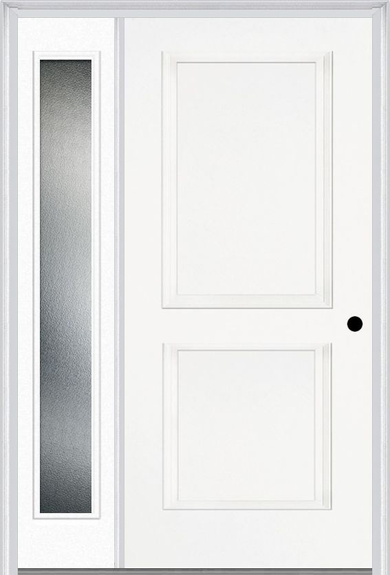 MMI TRUE 2 PANEL 3'0" X 6'8" FIBERGLASS SMOOTH EXTERIOR PREHUNG DOOR WITH 1 FULL LITE CLEAR OR PRIVACY/TEXTURED GLASS SIDELIGHT 20