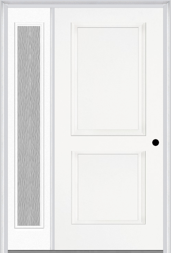 MMI TRUE 2 PANEL 3'0" X 6'8" FIBERGLASS SMOOTH EXTERIOR PREHUNG DOOR WITH 1 FULL LITE CLEAR OR PRIVACY/TEXTURED GLASS SIDELIGHT 20
