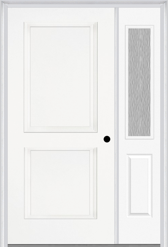 MMI TRUE 2 PANEL 3'0" X 6'8" FIBERGLASS SMOOTH EXTERIOR PREHUNG DOOR WITH 1 HALF LITE CLEAR OR PRIVACY/TEXTURED GLASS SIDELIGHT 20
