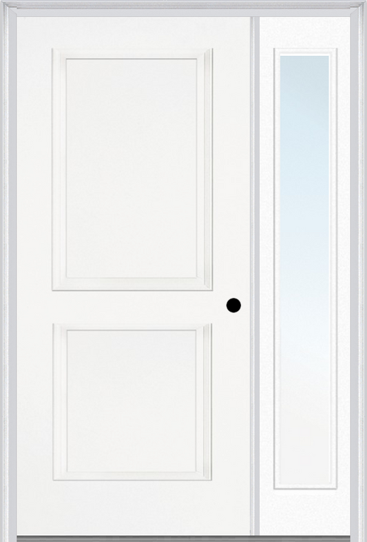 MMI TRUE 2 PANEL 3'0" X 6'8" FIBERGLASS SMOOTH EXTERIOR PREHUNG DOOR WITH 1 FULL LITE CLEAR OR PRIVACY/TEXTURED GLASS SIDELIGHT 20