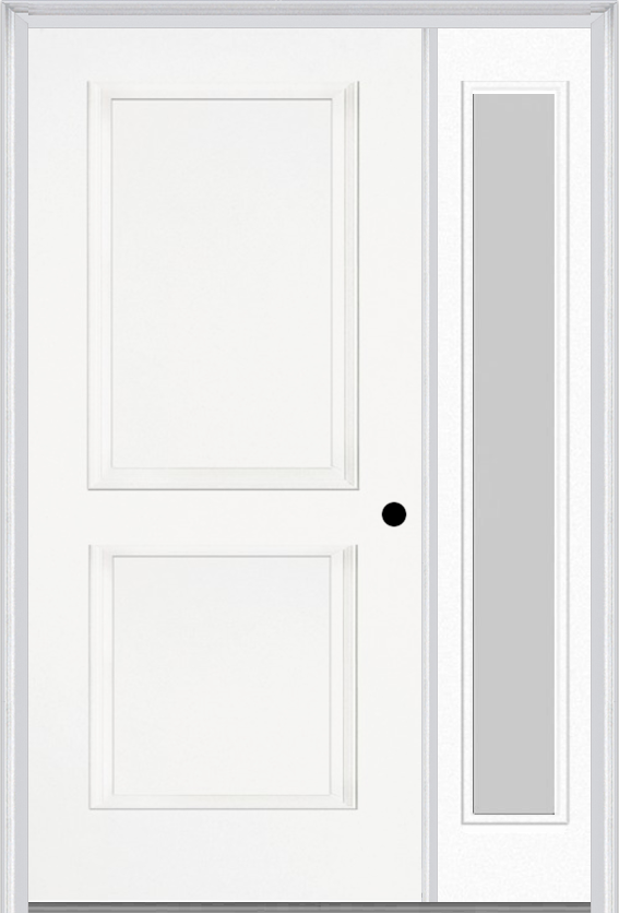 MMI TRUE 2 PANEL 3'0" X 6'8" FIBERGLASS SMOOTH EXTERIOR PREHUNG DOOR WITH 1 FULL LITE CLEAR OR PRIVACY/TEXTURED GLASS SIDELIGHT 20
