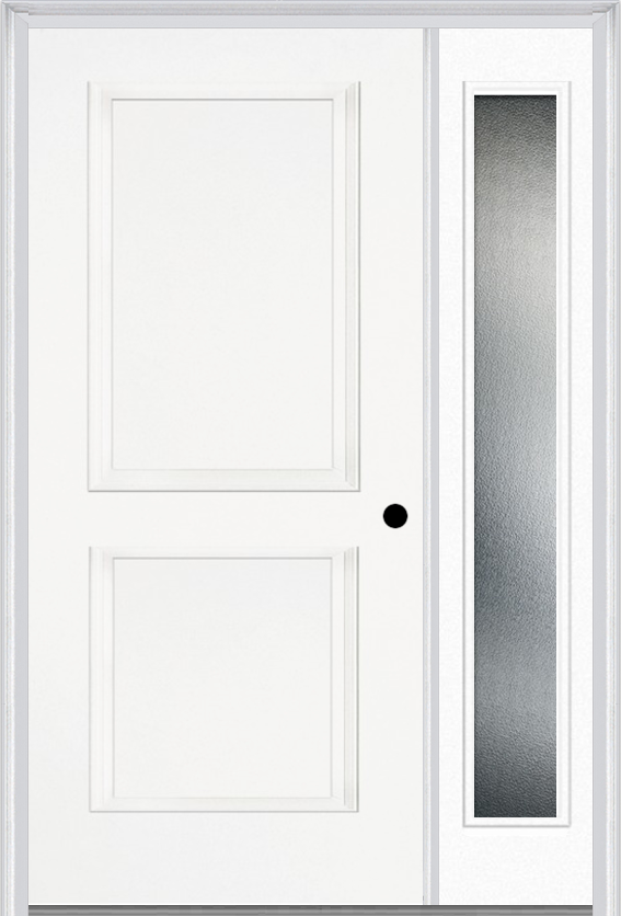 MMI TRUE 2 PANEL 3'0" X 6'8" FIBERGLASS SMOOTH EXTERIOR PREHUNG DOOR WITH 1 FULL LITE CLEAR OR PRIVACY/TEXTURED GLASS SIDELIGHT 20