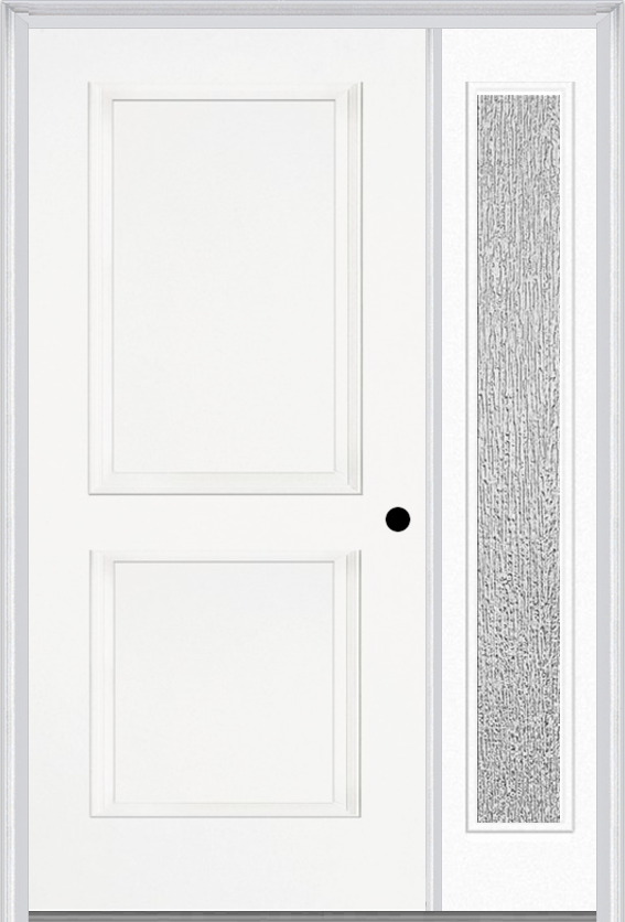 MMI TRUE 2 PANEL 3'0" X 6'8" FIBERGLASS SMOOTH EXTERIOR PREHUNG DOOR WITH 1 FULL LITE CLEAR OR PRIVACY/TEXTURED GLASS SIDELIGHT 20
