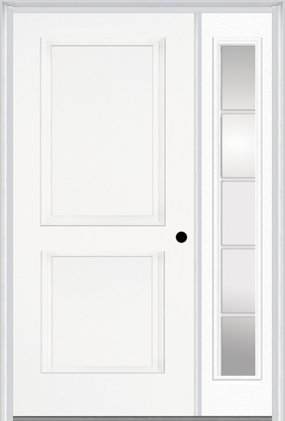 MMI TRUE 2 PANEL 3'0" X 6'8" FIBERGLASS SMOOTH EXTERIOR PREHUNG DOOR WITH 1 FULL LITE SDL GRILLES GLASS SIDELIGHT 20