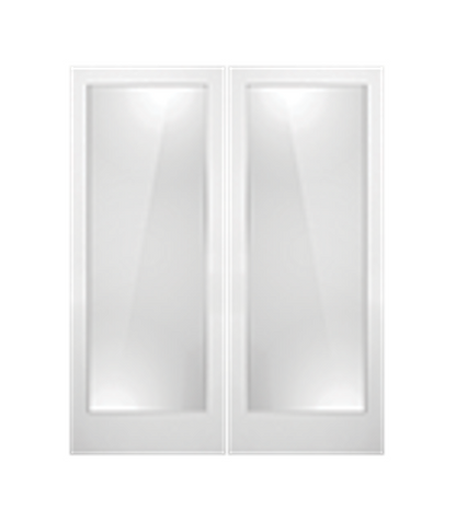 TWIN/DOUBLE 1 LITE CLEAR/FROSTED 6'8" X 1-3/8 PRIMED PINE SHAKER TEMPERED GLASS INTERIOR FRENCH PREHUNG DOOR