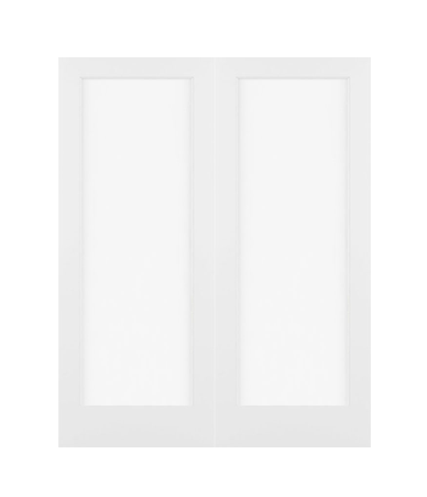 Twin/Double 1 Lite Clear/Frosted 6'8" X 1-3/8 Primed Pine Shaker Tempered Glass Interior French Prehung Door