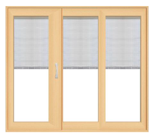 PELLA 90" X 79.5" Lifestyle Series Contemporary 3 Panel OXO Hinged Glass With Manual Blinds/Shades Advanced Low-E Insulating Tempered Argon Fill Glass Assembled Sliding/Gliding Patio Door Screen Option