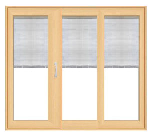 PELLA 144" X 81.5" Lifestyle Series Contemporary 3 Panel OXO Hinged Glass With Manual Blinds/Shades Advanced Low-E Insulating Tempered Argon Fill Glass Assembled Sliding/Gliding Patio Door Screen Option