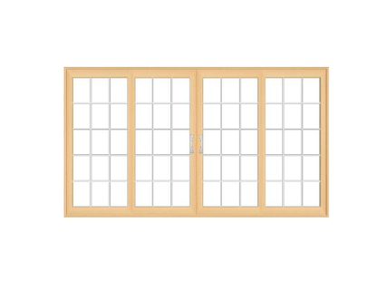 PELLA Lifestyle Series Contemporary 4 Panel OXXO 116.125" X 95.5" Advanced Low-E Insulating Tempered Argon Fill Glass Assembled Sliding/Gliding Patio Door Grilles/Screen Options