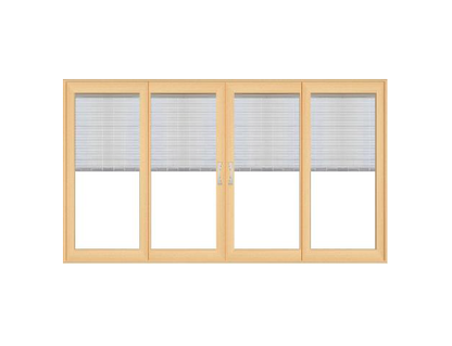 PELLA 140.125" X 95.5" Lifestyle Series Contemporary 4 Panel OXXO Hinged Glass With Manual Blinds/Shades Advanced Low-E Insulating Tempered Argon Fill Glass Assembled Sliding/Gliding Patio Door Screen Option