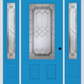 MMI 3/4 Lite 2 Panel 6'8" Fiberglass Smooth Majestic Nickel Exterior Prehung Door With 2 Majestic Nickel 3/4 Lite Decorative Glass Sidelights 607