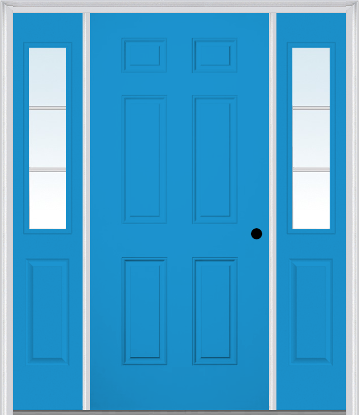 MMI 6 Panel 3'0" X 6'8" Fiberglass Smooth Exterior Prehung Door With 2 Half Lite SDL Grilles Sidelights 21