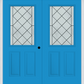 MMI TWIN/DOUBLE 1/2 LITE 2 PANEL 6'8" FIBERGLASS SMOOTH HARRIS PATINA DECORATIVE GLASS EXTERIOR PREHUNG DOOR 684