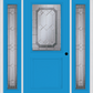 MMI 1/2 Lite 1 Panel 6'8" Fiberglass Smooth Majestic Nickel Exterior Prehung Door With 2 Full Lite Majestic Brass/Nickel Decorative Glass Sidelights 682