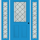 MMI 1/2 LITE 2 PANEL 6'8" FIBERGLASS SMOOTH HARRIS PATINA EXTERIOR PREHUNG DOOR WITH 2 FULL LITE HARRIS PATINA DECORATIVE GLASS SIDELIGHTS 684