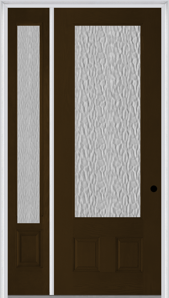 MMI 3/4 Lite 2 Panel 3'0" X 8'0" Fiberglass Oak Textured/Privacy Glass Exterior Prehung Door With 1 3/4 Lite 14 Inches Sidelight 759