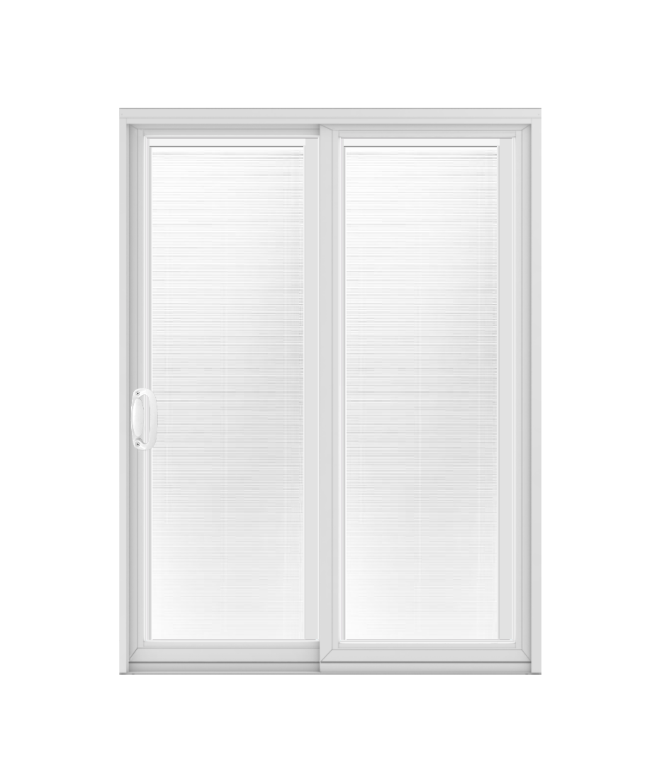 ANDERSEN PS6 200 Series Permashield 72" X 82-3/8" Sliding/Gliding With White Blinds Dual Pane Low-E Tempered Argon Fill Stainless Glass 2 Panel White Patio Door Screen/Assembled Option