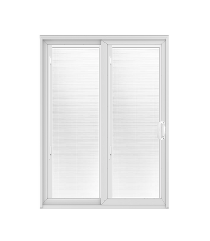 ANDERSEN PS510 200 SERIES PERMASHIELD 70-1/2" X 79-1/2" SLIDING/GLIDING WITH WHITE BLINDS DUAL PANE LOW-E TEMPERED ARGON FILL STAINLESS GLASS 2 PANEL WHITE PATIO DOOR SCREEN/ASSEMBLED OPTION