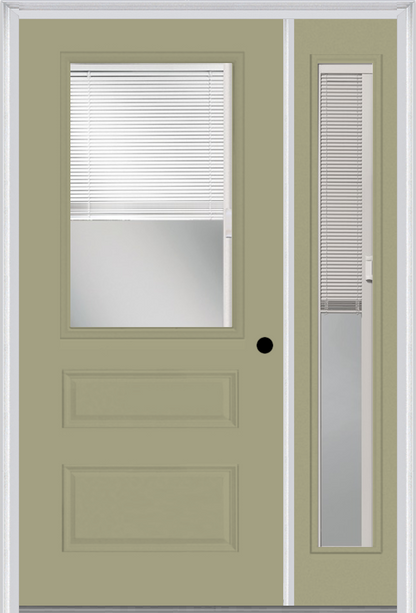 MMI 1/2 Lite Horizontal 2 Panel Raise/Lower Blinds 3'0" X 6'8" Fiberglass Smooth Clear Glass Exterior Prehung Door With 1 Full Lite Raise/Lower Blinds Clear Glass Sidelight 631 RLB 690 RLB