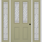 MMI 2-1/2 Lite 2 Panel 6'8" Fiberglass Smooth Grace Nickel Or Grace Patina Exterior Prehung Door With 2 Full Lite Grace Nickel/Patina Decorative Glass Sidelights 692