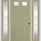 MMI 2-1/4 Lite 4 Panel 3'0" X 6'8" Fiberglass Smooth Exterior Prehung Door With 2 Full Lite SDL Grilles Glass Sidelights 23