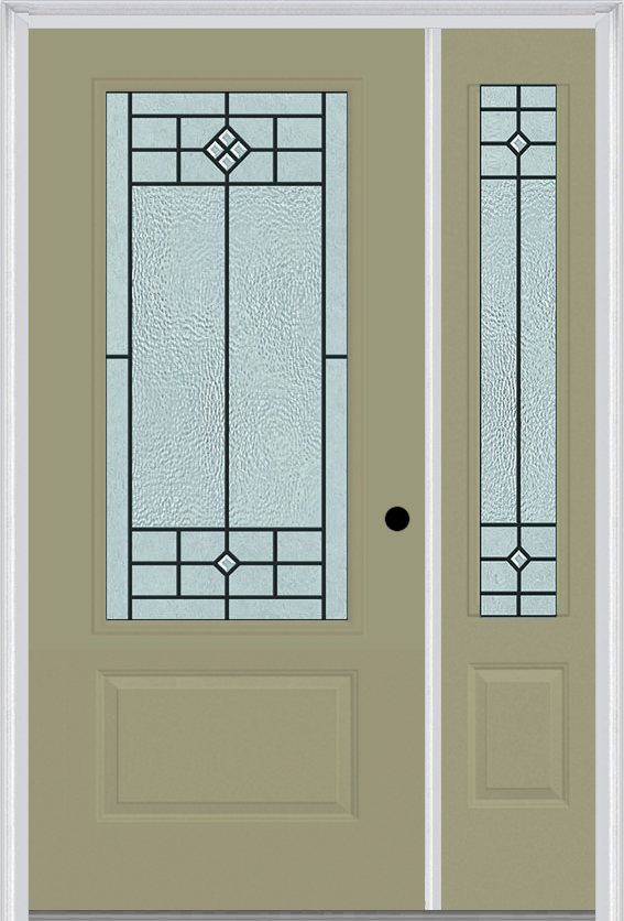 MMI 3/4 Lite 1 Panel 6'8" Fiberglass Smooth Beaufort Patina Exterior Prehung Door With 1 Beaufort Patina 3/4 Lite Decorative Glass Sidelight 608